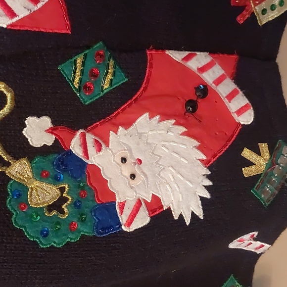 Tiara International Black Christmas Holiday Button Front Sweater 2004 Sz L - Picture 10 of 17